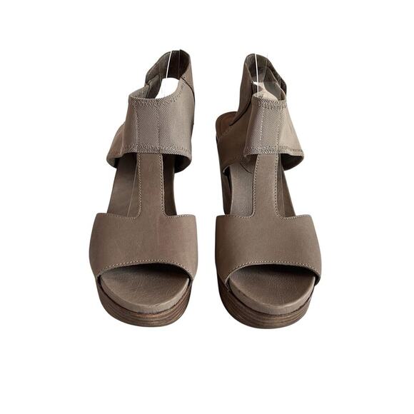Eileen Fisher Shoes Womens Size 10 Taupe Wedge Sandals Platform Leather Elastic - Picture 2 of 12